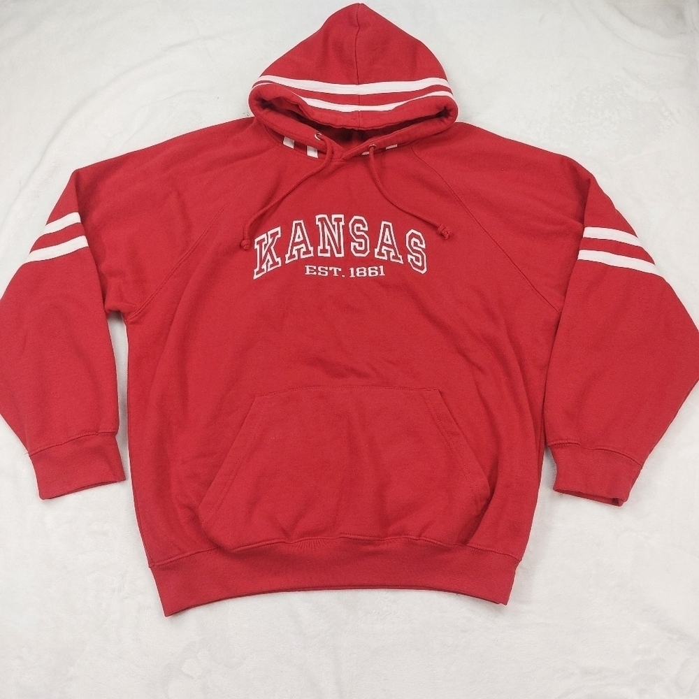 BASIX OF AMERICA MENS BRIGHT RED EMBROIDERED KANSAS PULLOVER HOODIE SIZE XXL